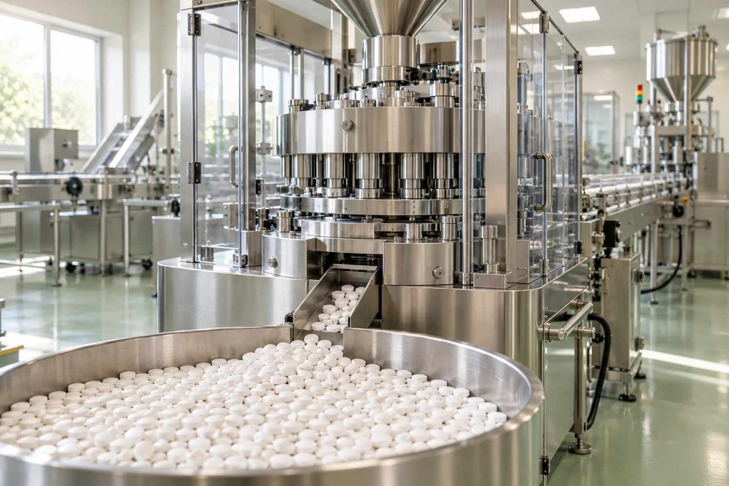Illustrative view of stainless steel nutraceutical tablet manufacturing equipment